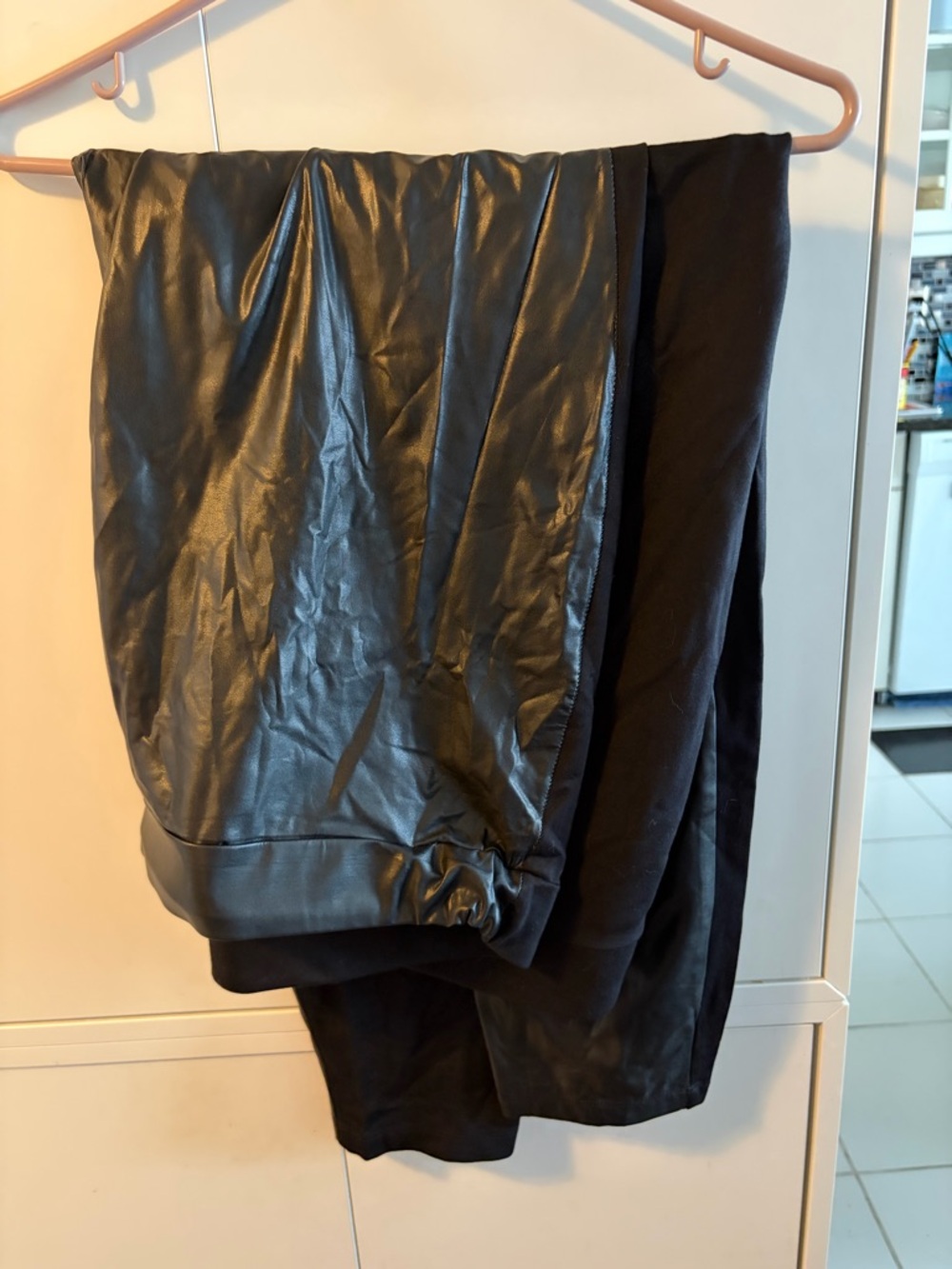 Addition Elle Black Faux Leather Panel Leggings B24